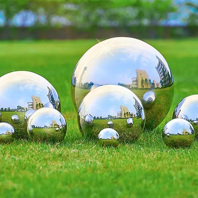Nerien Gazing Ball, Stainless Steel Garden Mirror Globe, Polished Ornament Sphere, Hollow Floating Reflective Hemisphere, for Home Outdoor Pond Housewarming Swimming Pool Decoration, Silver, 5Pcs Mix by GreenHaven Gardens