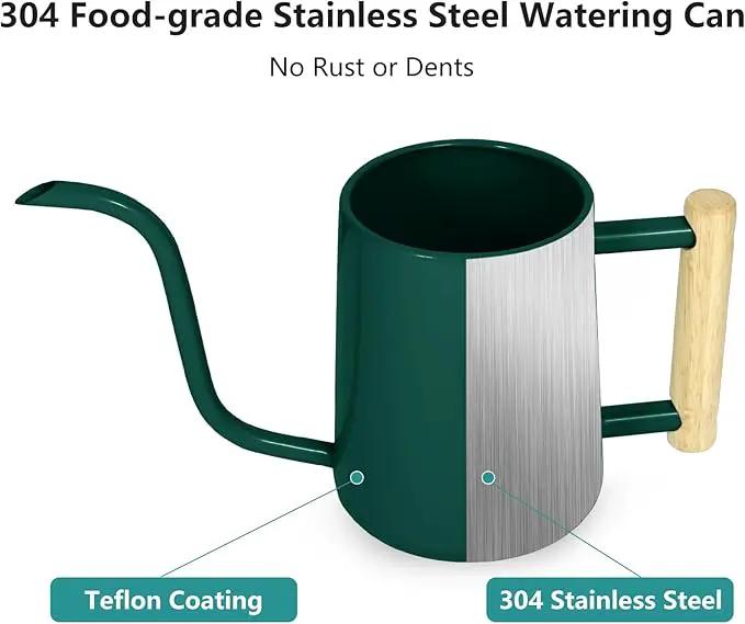 Watering Can Indoor Plants, 35 oz/1000 ml Metal Stainless Steel Watering Can Pot with Long Spout for Indoor House Plants Bonsai Outdoor Garden Flower Decorative (Alpinegreen) by GreenHaven Gardens