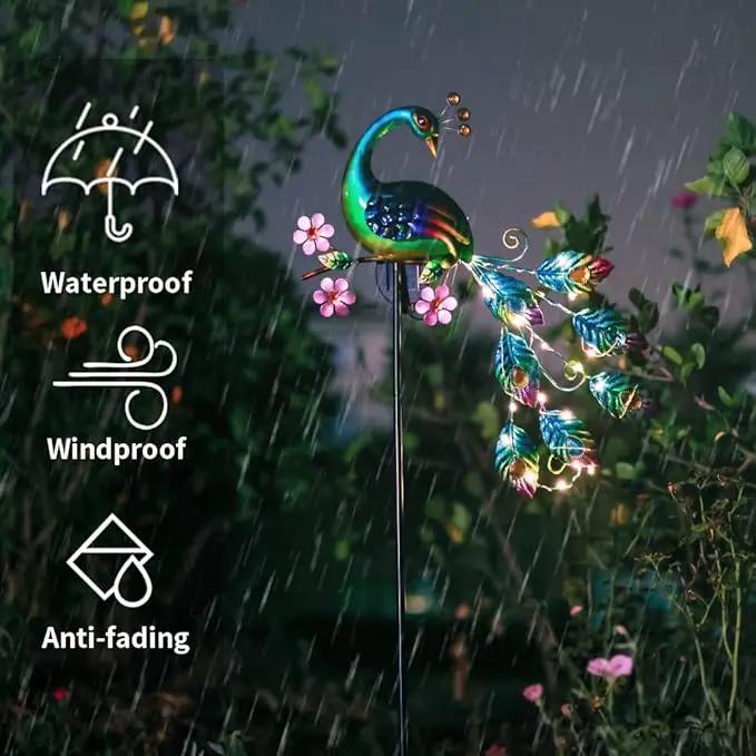 VEWOGARDEN Peacock Solar Lights Outdoor Metal Solar Garden Lights Solar Pathway Lights Outdoor Waterproof LED for Patio Lawn Yard Decorations by GreenHaven Gardens