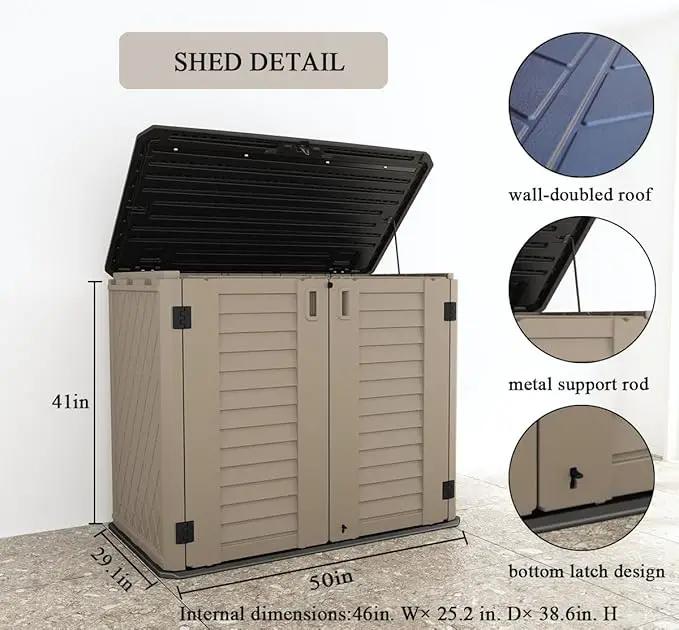 KINYING Outdoor Storage Shed - Horizontal Storage Cabinet Waterproof for Garden, Patio, Backyard, Storage Box for Easy Storage of Garbage Cans, Tools, Lawn Mower, 35 Cubic Feet,Dark Brown by GreenHaven Gardens