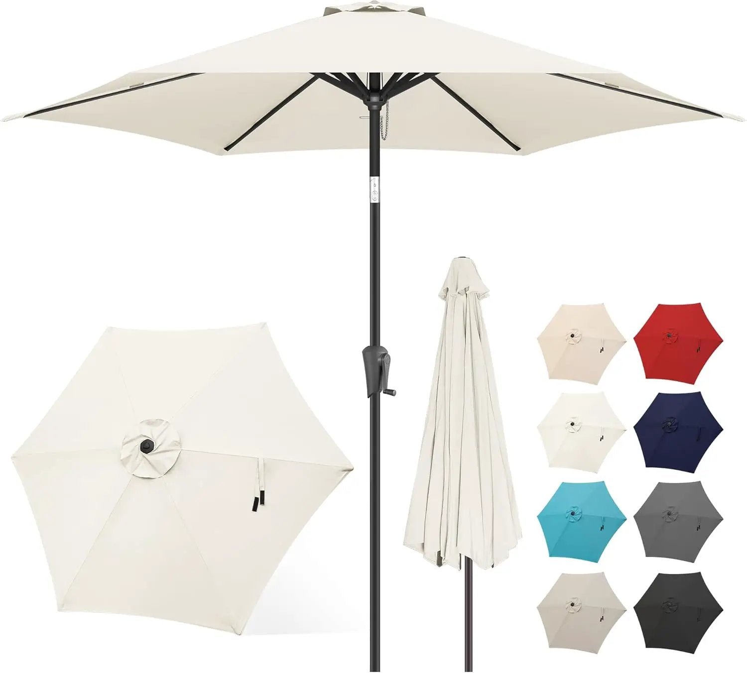 FLAME&SHADE 10ft Patio Umbrella - Outdoor Umbrella with 6 Sturdy Ribs, Push Button Tilt and Crank, UV Protection Table Market Umbrella for Pool, Porch，Garden, Deck, Backyard (Ivory) by GreenHaven Gardens