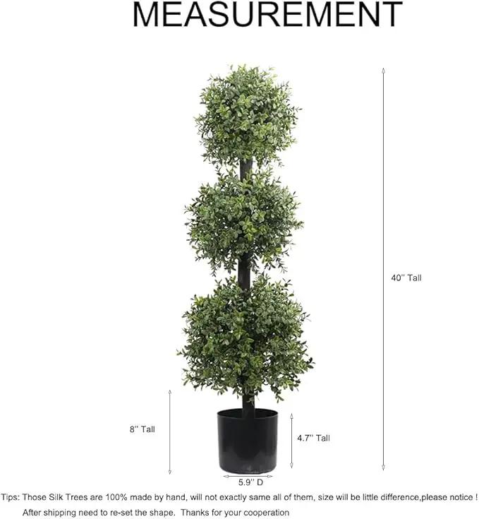 38''T Artificial Boxwood Topiary Triple Ball Outdoor Potted Plants Anti-UV Front Door Decor 2Pack by GreenHaven Gardens