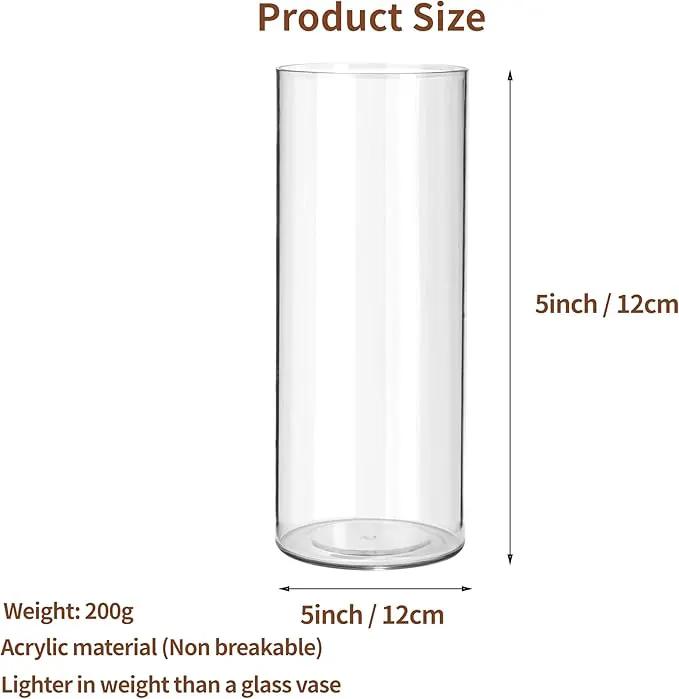 Clear Flower Vase, Non-breakable Vases, 5" W x 5" H, Acrylic Vase, Aesthetic Room Decor Cylindrical Modern Flower Vases for Table Centerpiece, Home Decor, Women Floral Arrangement Gift by GreenHaven Gardens