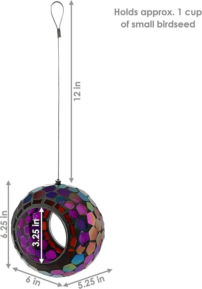 Sunnydaze 6-Inch Glass Mosaic Hanging Bird Feeder for Outdoors - Fly-Through Wild Bird Feeder - Iridescent Purple Mosaic by GreenHaven Gardens
