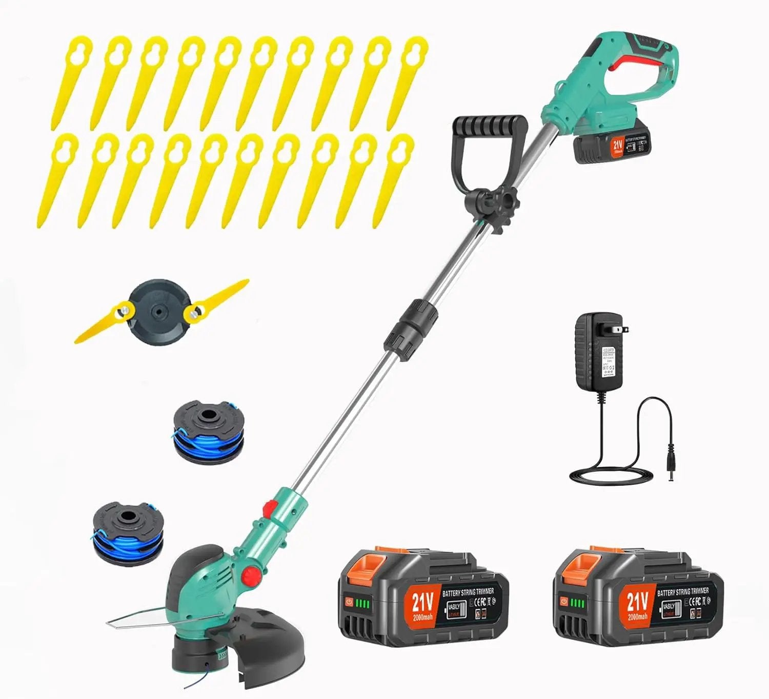 Electric Weed Wacker Cordless,21V Electric Weed Cordless Eater Battery Powered with 2 x 4.0Ah Batteries, 3-in-1 Grass Trimmer/Edger/Brush Cutter, String Trimmer, Adjustable Shaft by GreenHaven Gardens