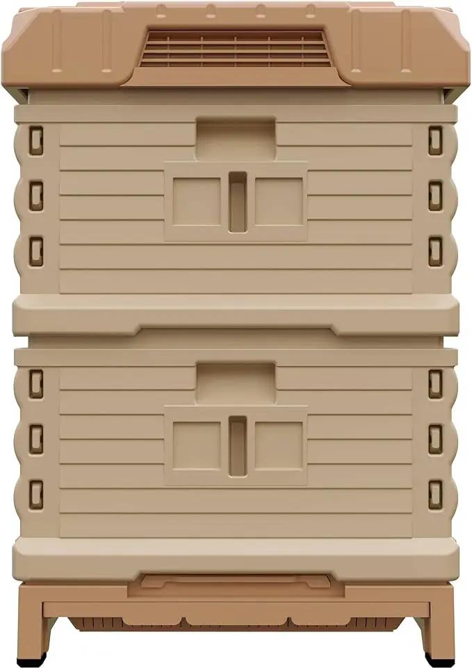 Ergo Insulated 10 Frame Bee Hive Set [NO Frames Included] (Double Deep, Tan Body Green Entrance) by GreenHaven Gardens