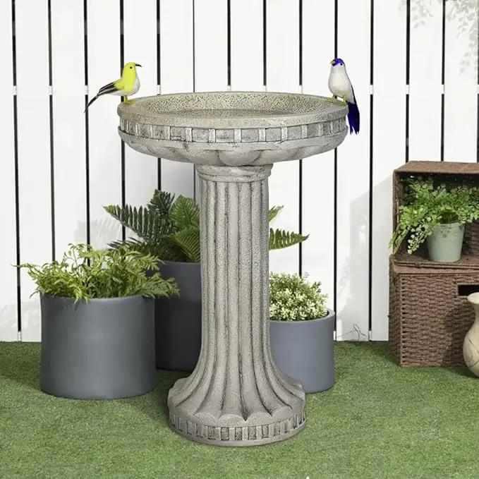 SKYFIRE 24 Inch Height Outdoor Bird Bath - Fibre Reinforced Concrete Large Bird Bath Stylish with Modern Pedestal for Garden, Patio, Lawn, Backyard - 16”W X 24”H Contemporary Birdbaths & Supports by GreenHaven Gardens