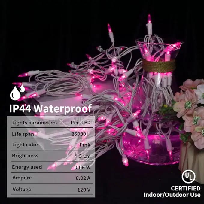 Pink Christmas LED Lights - 2 Pack 100 Count Pink Christmas String Lights for Tree, Bedroom, Wedding, Indoor/Outdoor Valentines Day Decorations, 2 Sets 33 Feet White Wire, UL Certified, Connectable by GreenHaven Gardens