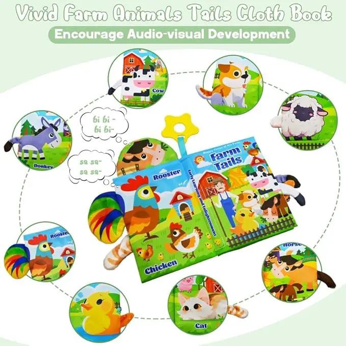 Big Musical Red Barn Toy Farm Animal Finger Puppets for 1 2 3 4 5 Years Old, Animal Figures Playset with Farm Tails Baby Book, Sensory Learning Toys Gift for Toddlers Boys Girls by GreenHaven Gardens