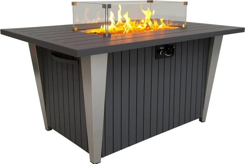 SereneLife 52 Inch Gas Fire Pit Table, 50,000 BTU Propane Pits for Outside with Steel Lid and Lava Rock, 2 in 1 Firepit Table Gatherings Parties on Patio Deck Garden Backyard by GreenHaven Gardens