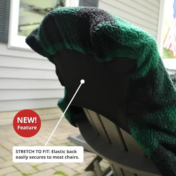 CITYBONFIRES The Chair Blanket – Reversible, Waterproof & Sherpa-Lined - Stretchable Elastic Back - Original Patio Chair Cover – Ideal for Homes and Outdoor Furniture- with Carry Pouch – Green Plaid by GreenHaven Gardens