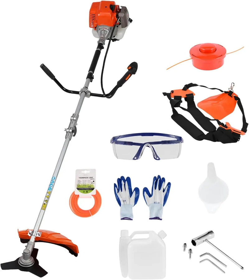 52cc 2-Stroke Gas Weed Wacker with 1.2L Fuel Tank, 2.2KW/8500RPM Weed Eater with Multi Accessories and Sharp Blade, Grass Trimmer for Villa, Garden, Community, Lawn, Park (Red 2) by GreenHaven Gardens