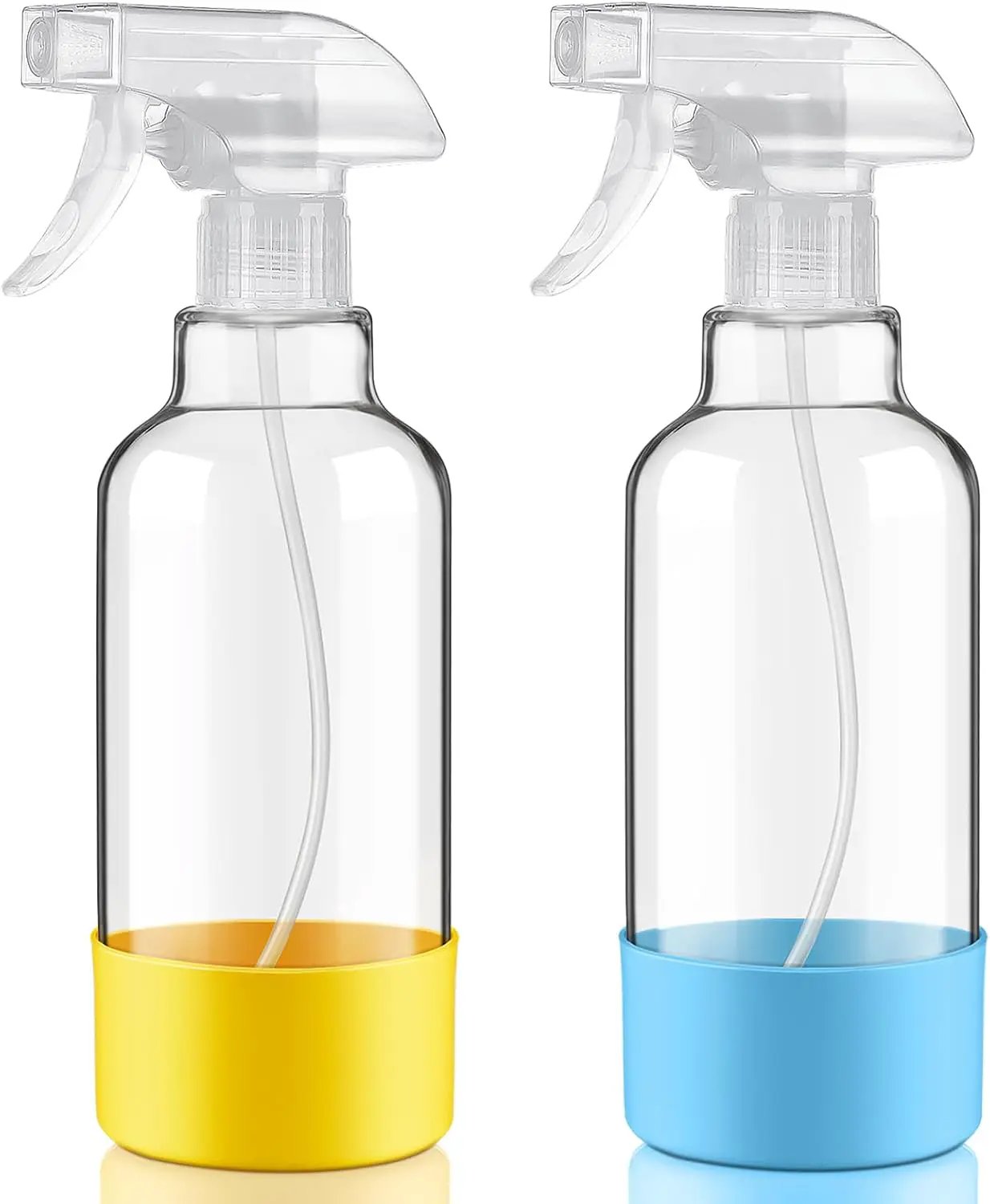 Glass Spray Bottles with Silicone Sleeve 16.9oz 2 Pack Empty Spray Bottle for Hair Mist/Stream Spraying for Cleaning Solutions, Plants, Essential Oils (clear-sblue&yellow) by GreenHaven Gardens