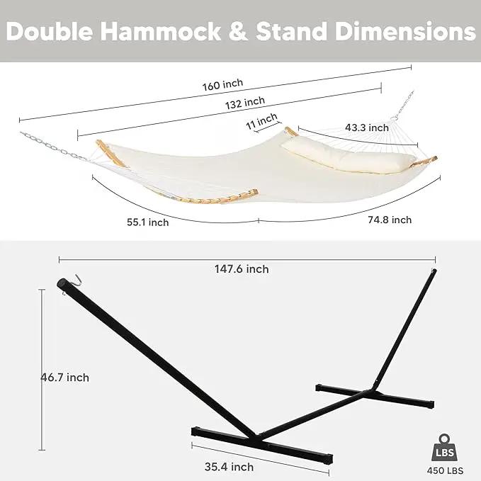SUNCREAT Hammocks for Outside with Stand Included, Double Hammock with Curved Spreader Bar, Carrying Bag, Beige by GreenHaven Gardens