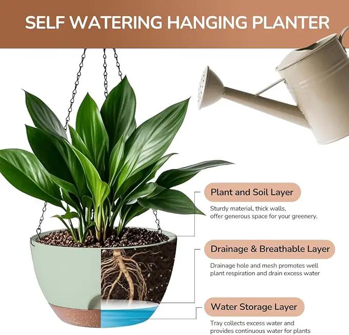 12 Inch Hanging Baskets for Plants Outdoor, Hanging Planters for Indoor Outdoor Plants, Hanging Planter with Self Watering, Hanging Flower Pots (Green) by GreenHaven Gardens