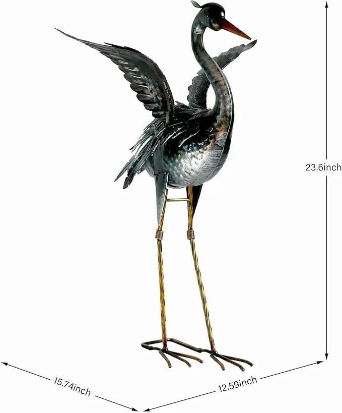 chisheen Crane Garden Statue Sculpture, Metal Heron Outdoor Decor, Yard Art Bird Decoy for Backyard Pond Patio Porch Lawn Decorations by GreenHaven Gardens