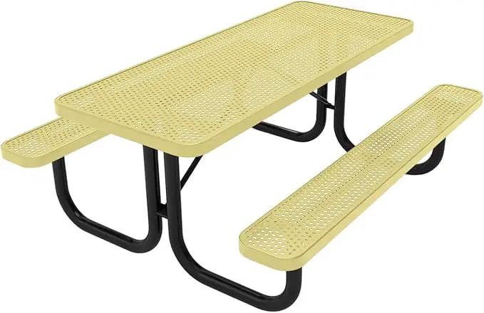 Coated Outdoor Furniture Heavy-Duty Portable Outdoor Picnic Table, Thermoplastic Coated Punched Steel Commercial-Grade Patio Dining Furniture Made in America (6ft Rectangular, Textured Sandstone) by GreenHaven Gardens