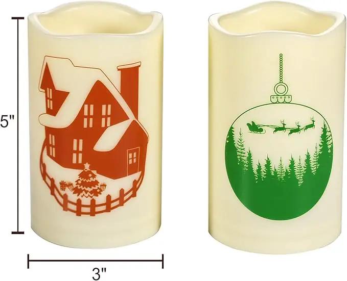 Outdoor Battery Operated Flameless Pillar Candles Auto Daily Timer Waterproof Realistic Flickering Electric LED Lights Snow House Christmas Ball Tree Decals Xmas Decorations 3”X5” 2 Pack by GreenHaven Gardens