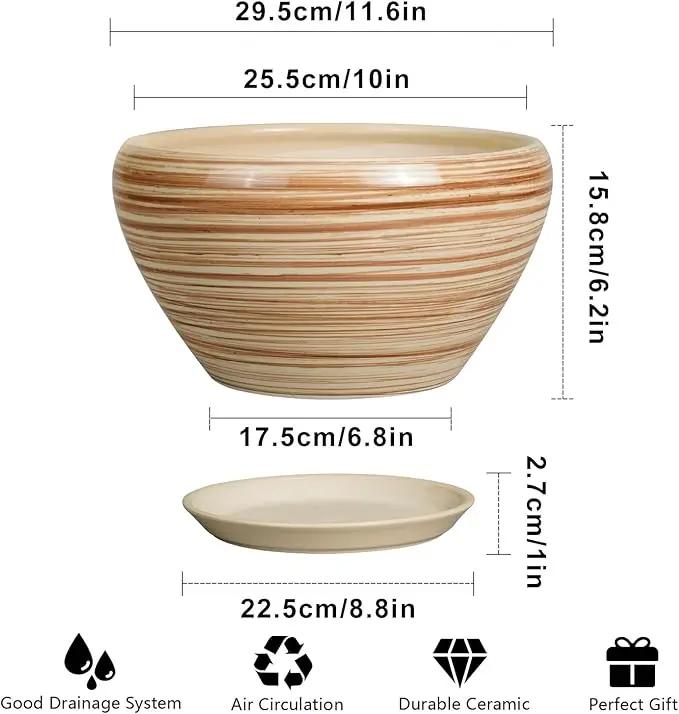 Ceramic Pot for Plants 11 Inch - Planter for Outdoor Plants Indoor Plant Pot with Drainage Hole and Saucer Large Planter Round Flower Pot for House Patio Garden Yellow by GreenHaven Gardens