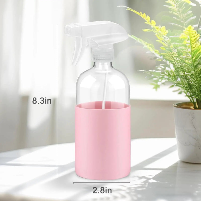 2 Pack Glass Spray Bottles with Silicone Sleeve, 16 oz Empty Refillable Containers with Adjustable Spray Nozzles, Spray Bottles for Hair, Cleaning Solutions and Plants Pink&khaki by GreenHaven Gardens