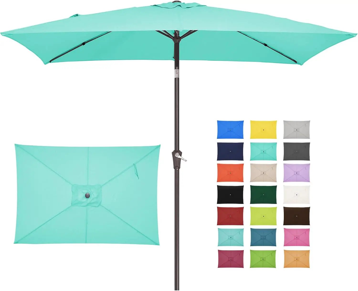 JEAREY 6.5x10 ft Rectangular Patio Umbrellas Outdoor Market Umbrella with Push Button Tilt and Crank, Rectangle Table Umbrella 6 Sturdy Ribs UV Protection for Pool Garden Backyard Deck, Aqua Sky by GreenHaven Gardens
