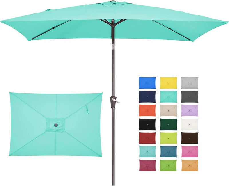JEAREY 6.5x10 ft Rectangular Patio Umbrellas Outdoor Market Umbrella with Push Button Tilt and Crank, Rectangle Table Umbrella 6 Sturdy Ribs UV Protection for Pool Garden Backyard Deck, Aqua Sky by GreenHaven Gardens