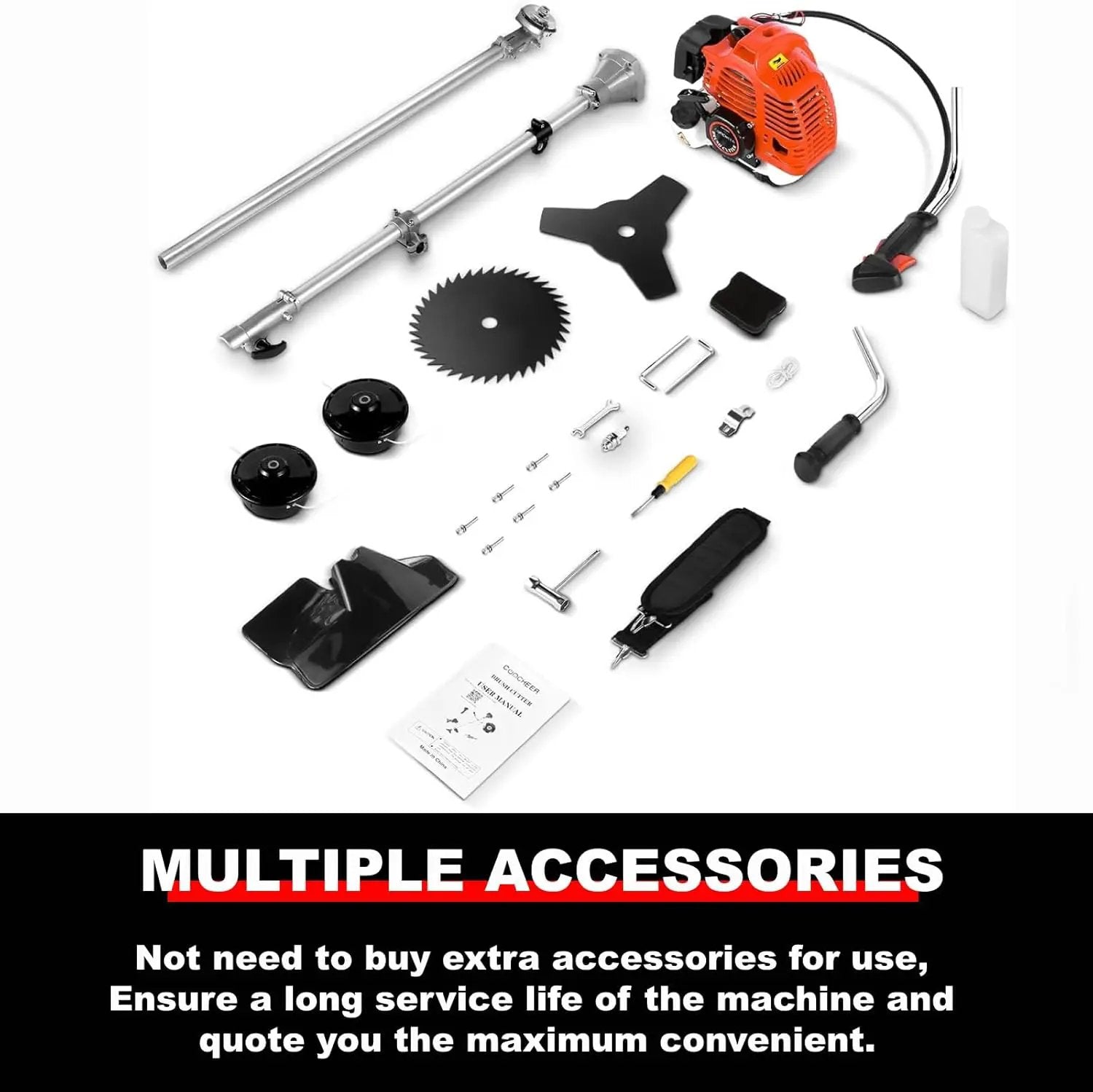 COOCHEER 58cc Gas Weed Eater, 4 in 1 String Trimmer 2-Cycle Gas Powered Weed Wacker Brush Cutter with 18.5’’ Cutting Path, Straight Shaft Weed Trimmer Grass Cutter for Yard, Garden Care, Orange by GreenHaven Gardens
