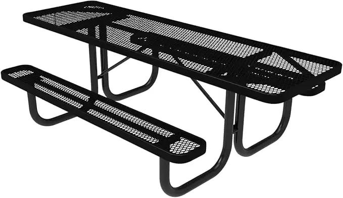 Coated Outdoor Furniture Heavy-Duty Portable ADA-Compliant Outdoor Picnic Table, Expanded Metal Patio Dining Furniture Made in America (8ft Rectangular, Both-Side Handicap, Textured Black) by GreenHaven Gardens