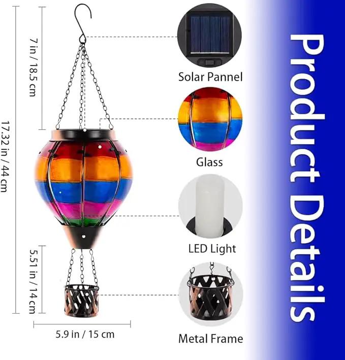 2 Pcs Hot Air Balloon Solar Lantern, Unique Solar Hot Air Balloon with Flame, Hanging Outdoor Lanterns Waterproof Decor for Patio, Garden, Porch by GreenHaven Gardens