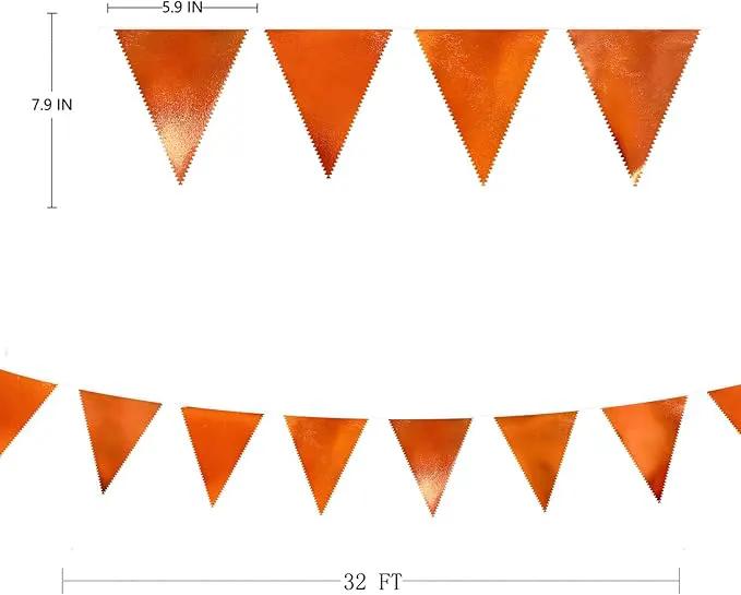 Orange Party Decorations Metallic Fabric Triangle Pennant Banner Flag Bunting Garland for Fall Autumn Thanksgiving Graduation Birthday Wedding Bridal Shower Baby Shower Anniversary Party Supplies by GreenHaven Gardens