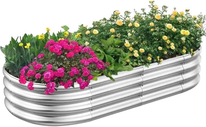 Galvanized Raised Garden Beds, 4x2x1ft Outdoor Raised Garden Boxes, Oval Large Bottomless Metal Elevated Garden Bed Planter Box for Vegetables, Fruits, Flower by GreenHaven Gardens