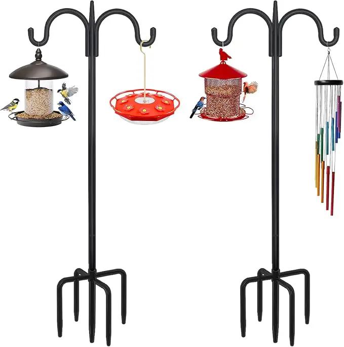 FEED GARDEN Adjustable Double Shepherds Hook for Outdoor with 5 Prong Base 108 Inch Heavy Duty Two Sided Bird Feeder Pole for Hanging Plant Baskets, Solar Light Lanterns, Wind Chimes 2 Pack by GreenHaven Gardens