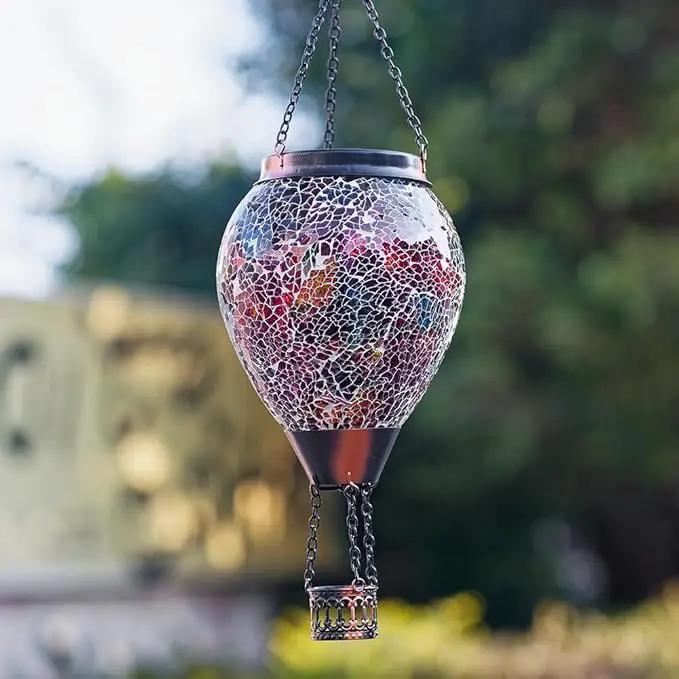 DREAMSOUL Mosaic Hot Air Balloon Solar Lantern with LED Light, Hanging Glass Solar Lanterns Outdoor Waterproof for Garden Patio Porch Decor by GreenHaven Gardens