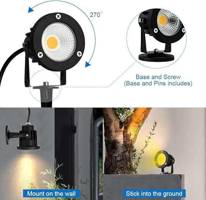 12W LED Landscape Spotlight,120V Landscape Lighting Outdoor for Mounted Flag Pole Light,IP65 Landscape Lights Warm White Garden Decorative Lamp 6FT Cord with US 3 Prong (Base,Stake Included) by GreenHaven Gardens
