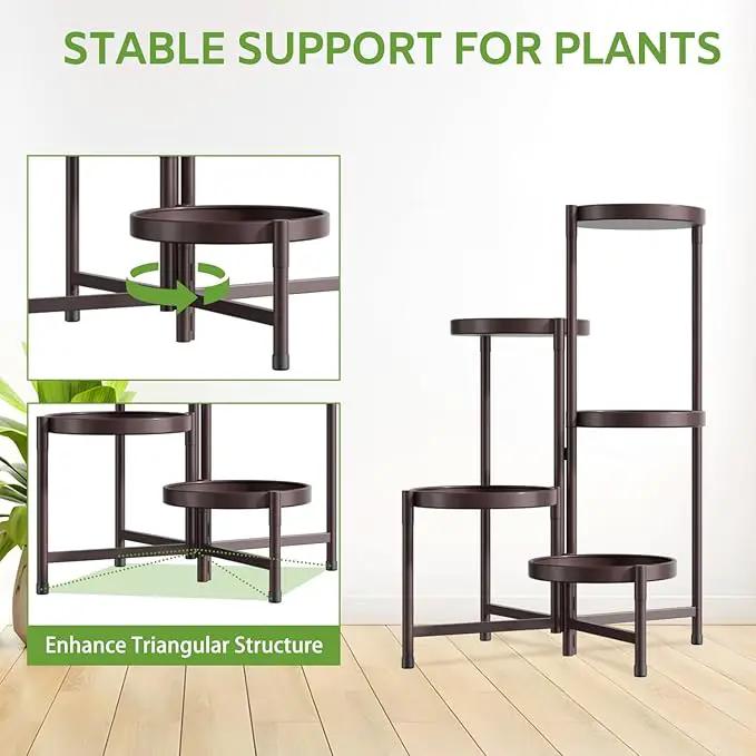 iDavosic.ly 5 Tier Large Plant Stand Indoor, 10 Inch Wide Tall Corner Metal Plant Stands Outdoor for Multiple Plants, Folding Tiered Flower Display Holder Rack Shelf, Violet Bronze by GreenHaven Gardens