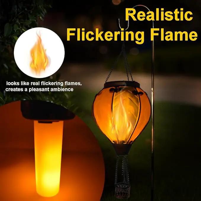 Hot Air Balloon Solar Lantern with Flickering Flame Hanging Solar Lanterns Outdoor Lights Waterproof Lanterns Decorative Garden Patio Yard Party Decor Gray&Light Green by GreenHaven Gardens