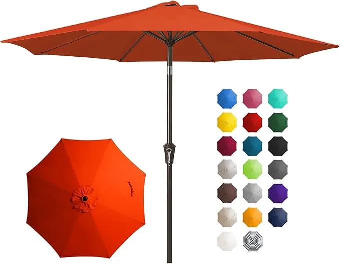JEAREY 10FT Outdoor Patio Umbrella Outdoor Table Umbrella with Push Button Tilt and Crank, Market Umbrella 8 Sturdy Ribs UV Protection Waterproof for Pool, Garden (Orange Red) by GreenHaven Gardens