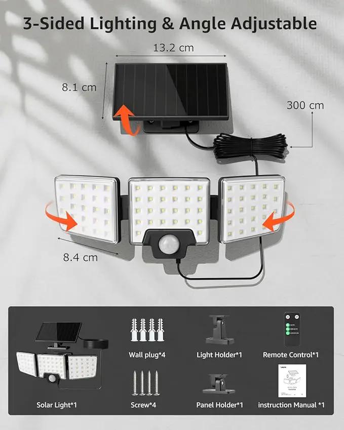 Lepro Solar Security Lights - Outdoor Motion Sensor, 2 in 1 Remote Control, IP65 Waterproof, 2 Light Modes, 3 Heads Solar Floodlight for Garden, Yard, Garage by GreenHaven Gardens