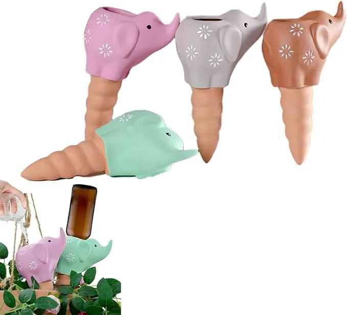 4-Pack Self-Watering Terracotta Spikes for Plants, Automatic Plant Watering Stakes, Keeps Plants Hydrated While You're Away, Ideal for Indoor & Outdoor Use (Elephant Design) by GreenHaven Gardens
