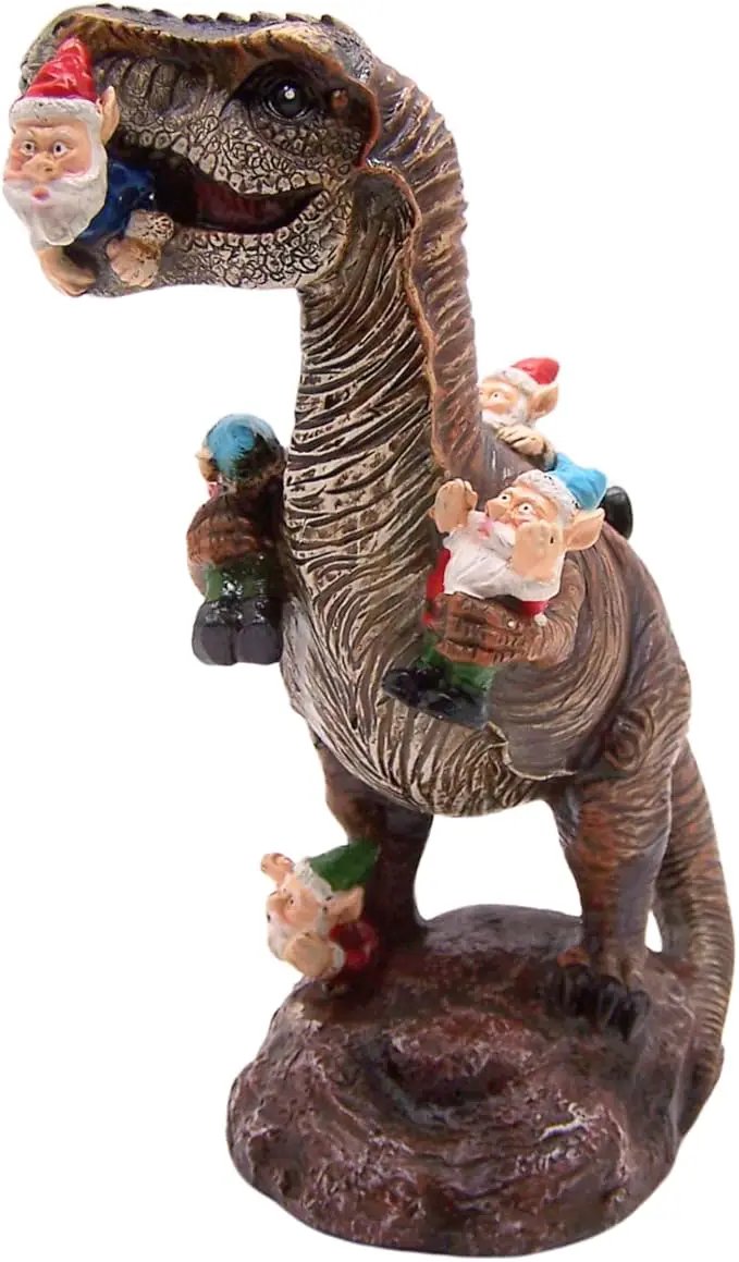 Wowser Gnome Statue: Funny Garden Figurine - Unique Home & Outdoor Decor (T-Rex), Gnome Decoration for Yard by GreenHaven Gardens