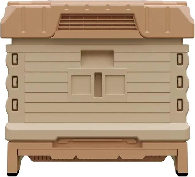 Ergo Insulated 10 Frame Bee Hive Set [NO Frames Included] (Single Hive, Tan Body Yellow Entrance) by GreenHaven Gardens