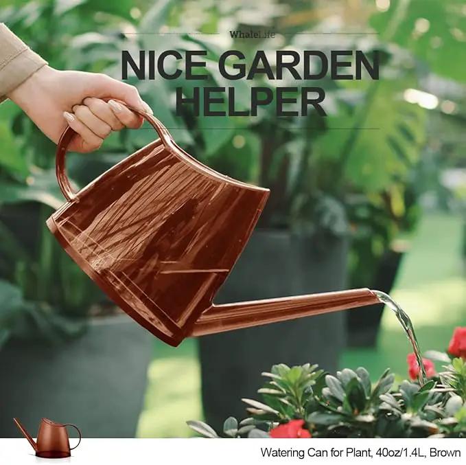 WhaleLife Indoor Watering Can for House Bonsai Plants (1.4L, Brown) by GreenHaven Gardens