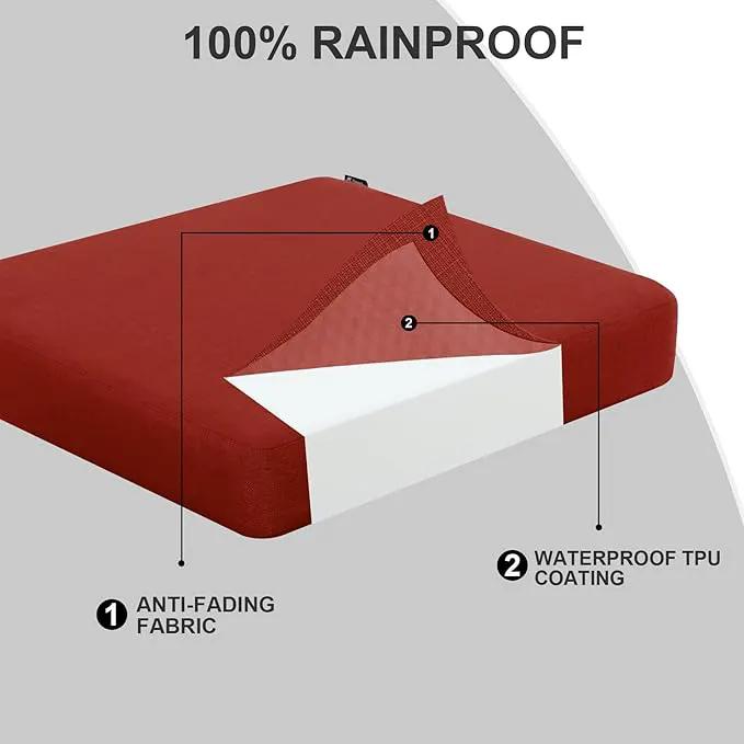 Favoyard Outdoor Chair Cushion 22 x 22 x 3 Inch Rainproof & 3-Year Fade Resistant Patio Furniture Cushions with Removable Cover and Adjustable Ties for Garden Sofa Couch Pads Set of 2, Red by GreenHaven Gardens
