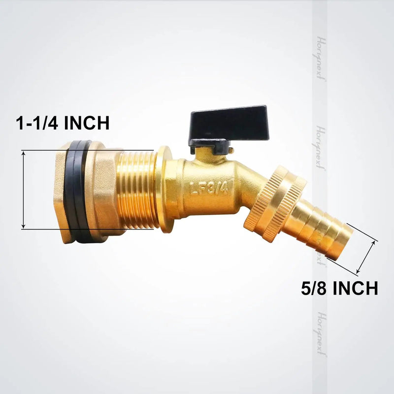 spigot for rain barrel parts kit, brass water barrel spigots accessories for 55 gallon bucket, garden hose connector adapter bulkhead fitting, 1-1/4 inch O.D. inlet & 5/8 inch barb O.D. by GreenHaven Gardens