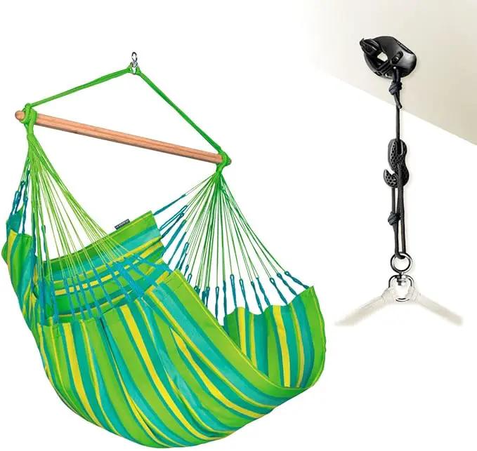 LA SIESTA® - Large Comfort Domingo Hammock Swing Chair - Weather & Tear Resistant Hanging Hammock Chair - Indoor Outdoor Hammock Chair Swing - Patio Porch Bedroom Hanging Chair - Max 285 Lbs, Lime by GreenHaven Gardens