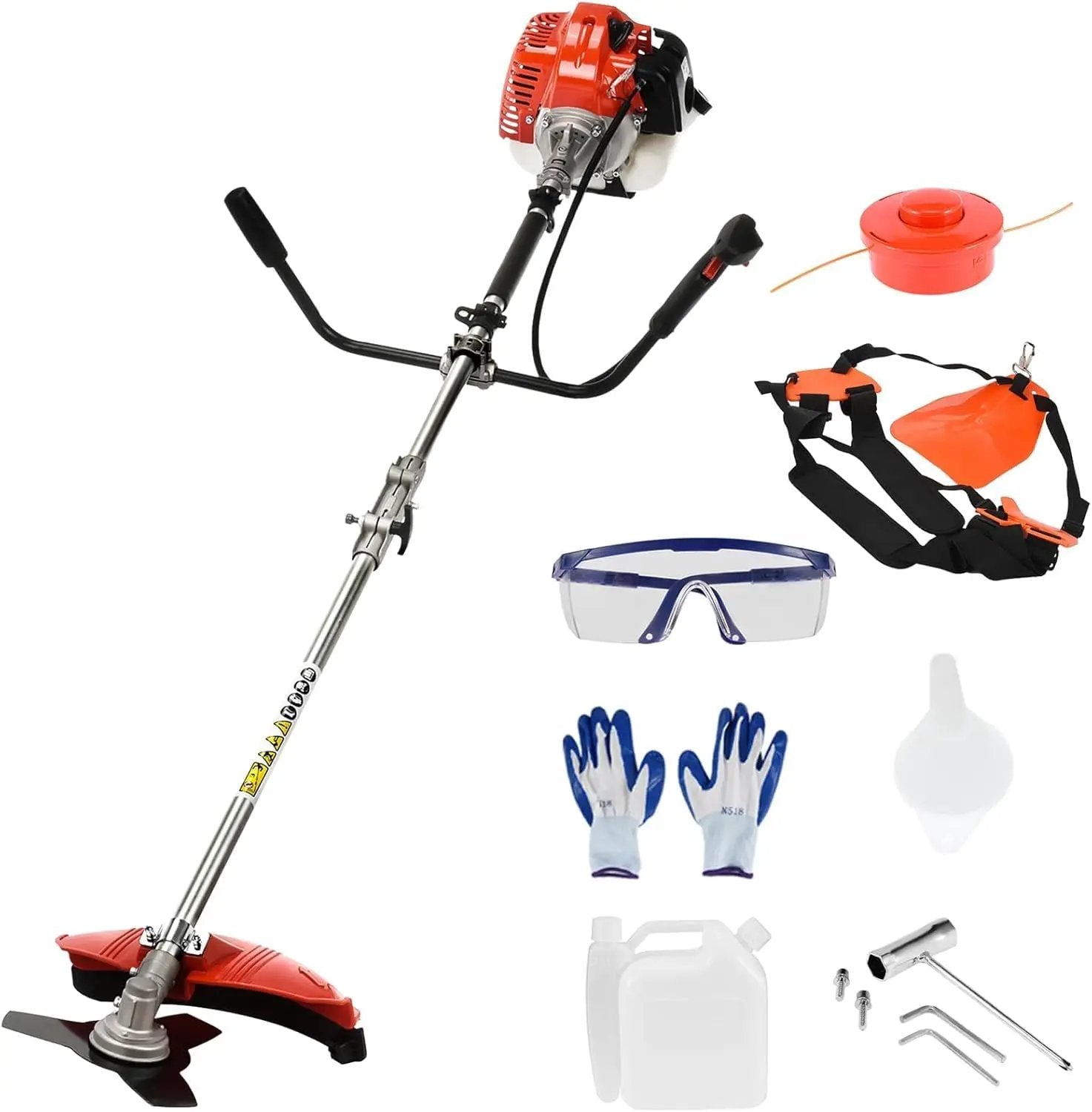 52CC Gas Power String Trimmer Cordless, 2 in 1 Multifunction Petrol Hedge Trimmer, Gas Lawn Mower Brush Cutter, 2-Stroke Weed Wacker, for Lawn, Garden, etc (2 in 1 red) by GreenHaven Gardens