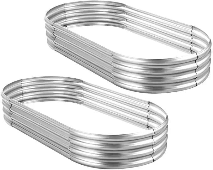 Land Guard 2Pcs Galvanized Raised Garden Bed Kit, 7.5×3×1ft Galvanized Planter Raised Garden Boxes Outdoor, Oval Large Metal Raised Garden Beds for Vegetables……… by GreenHaven Gardens