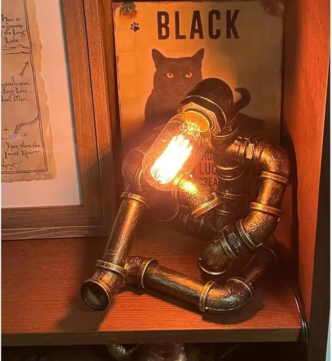 Steampunk Table Robot Lamps with 2 Bulbs,Retro Industrial Robot Desk Lamps Water Pipe Light for Office,Bedroom,Living Room in Bronze by GreenHaven Gardens