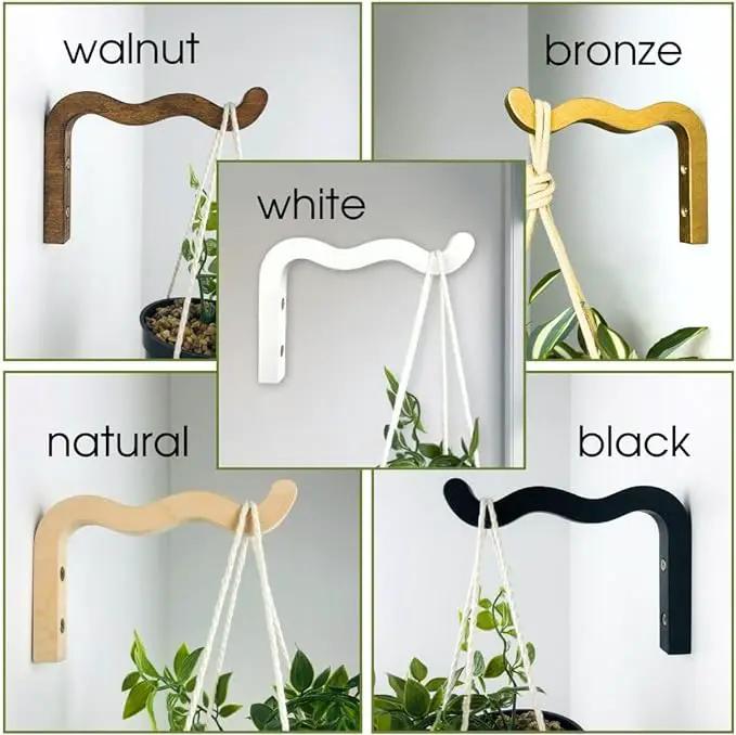 2-Piece Set of Wavy Wooden Wall Planters for Indoor Plants 6 Inch - Natural Plant Hook for Wall Plant, Wind Chimes, Flower Brackets, Patio Garden Decorations - Bracket Plant Hanger (Natural) by GreenHaven Gardens