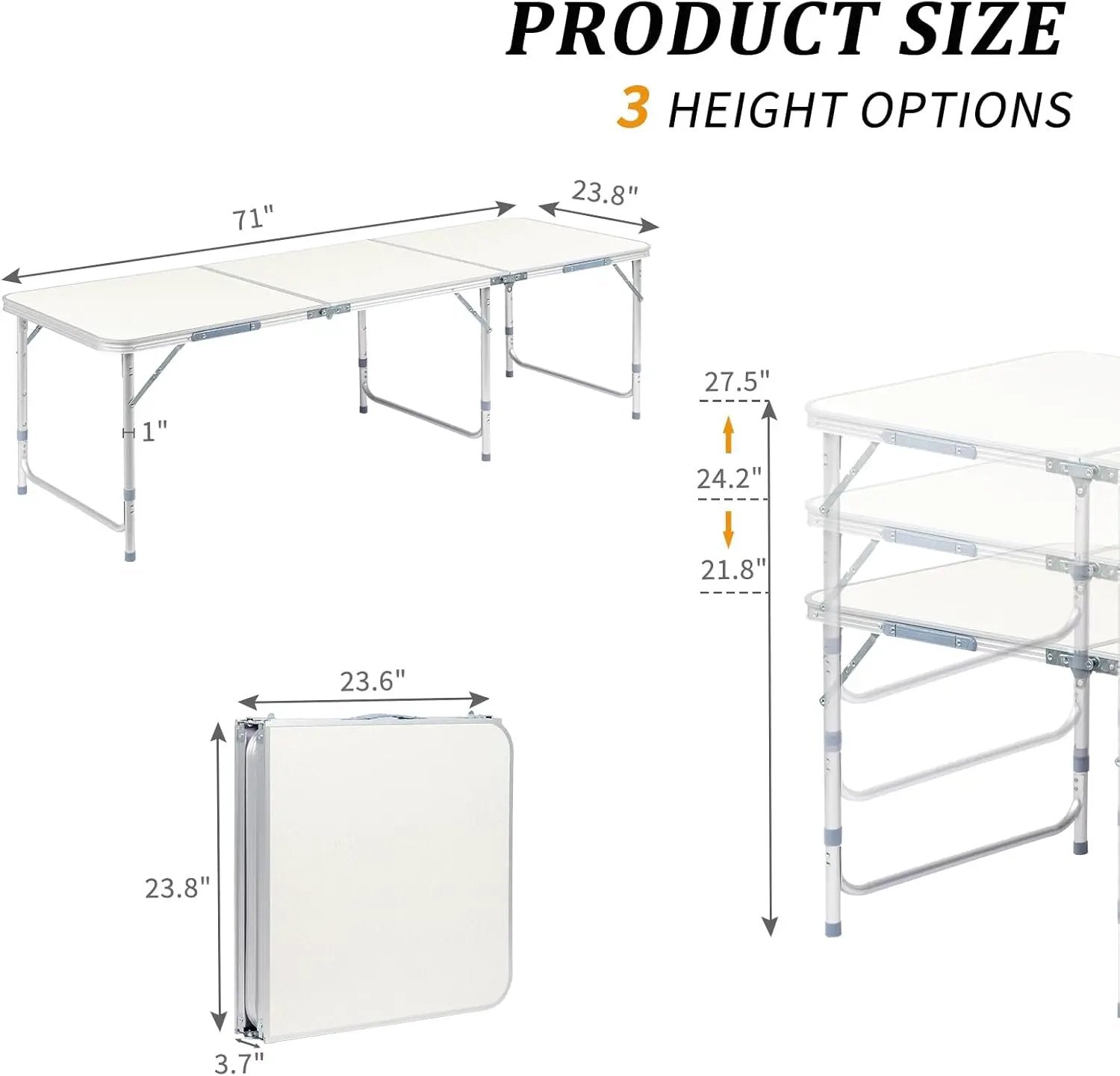 Outvita 6ft Portable Folding Camping Table, Outdoor Waterproof Adjustable Height Table, Aluminum Lightweight Suitcase Foldable Table for Picnic BBQ Beach Dining by GreenHaven Gardens